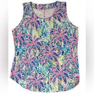 Lulu-B Women's Sz L Tank Top Sleeveless Pink Palm